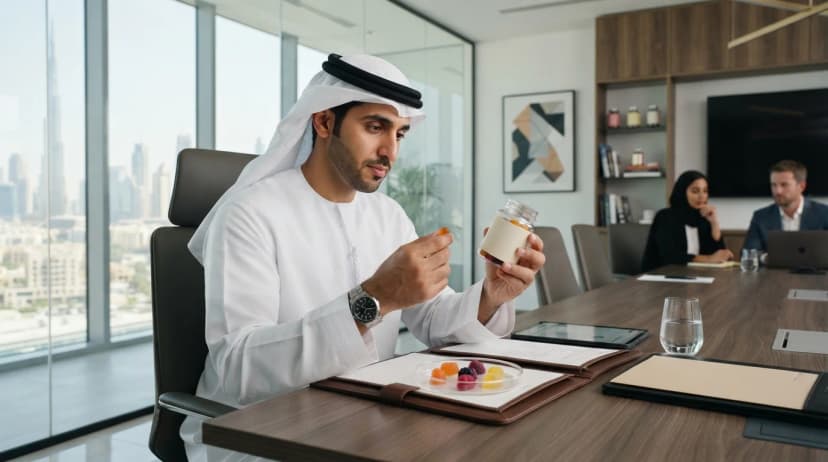UAE procurement team reviewing halal contract manufacturing India options for private label gummies