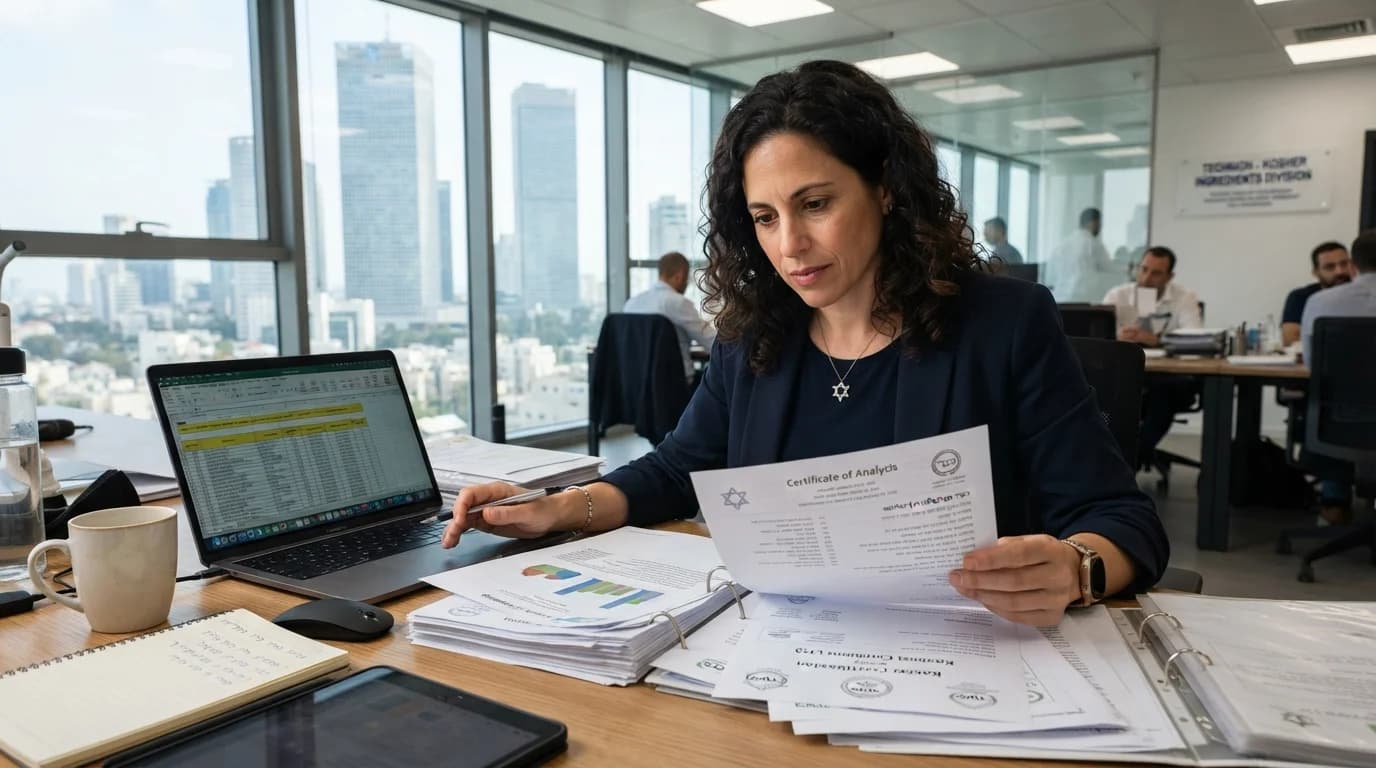 Procurement specialist analyzing kosher certified pectin suppliers for Israeli supplement ingredient sourcing