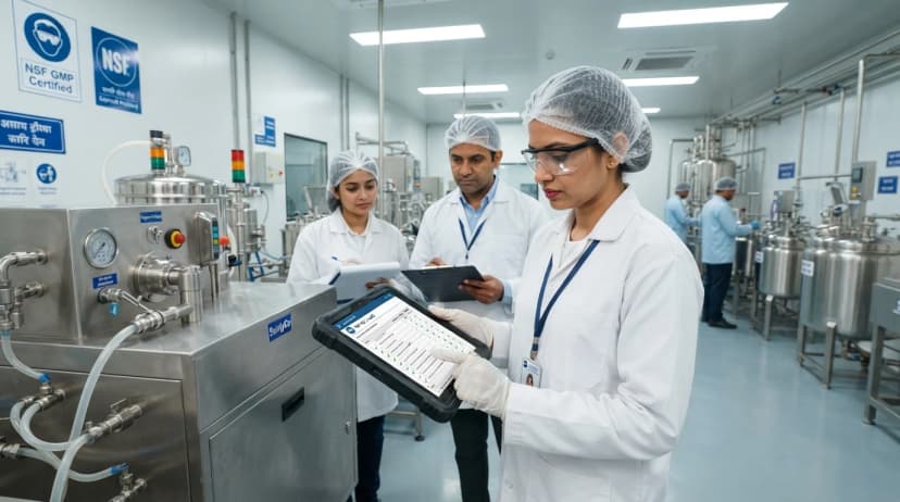 QA team conducting NSF 455-2 audit preparation and compliance checks for private label gummy manufacturing