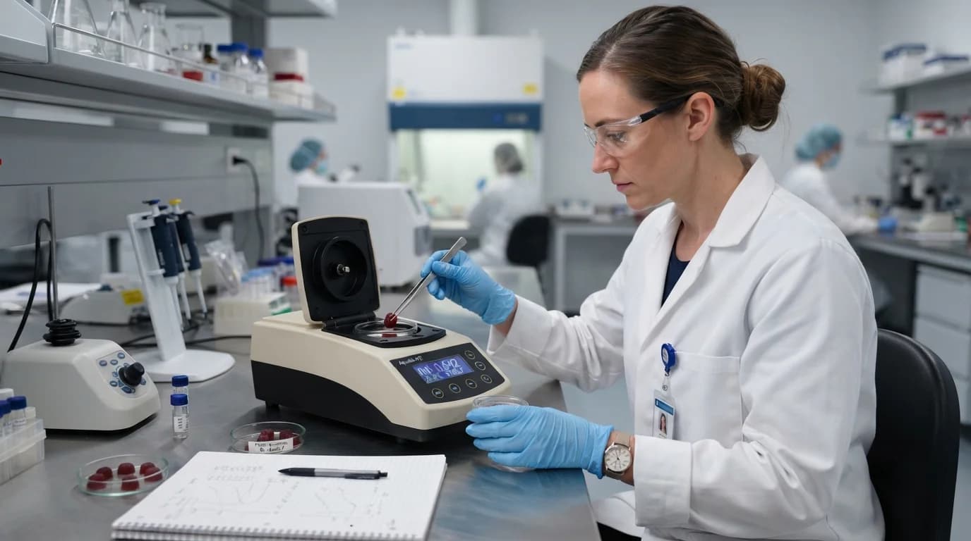 Scientist measuring aw standards for FDA compliant shelf stability in gummy manufacturing