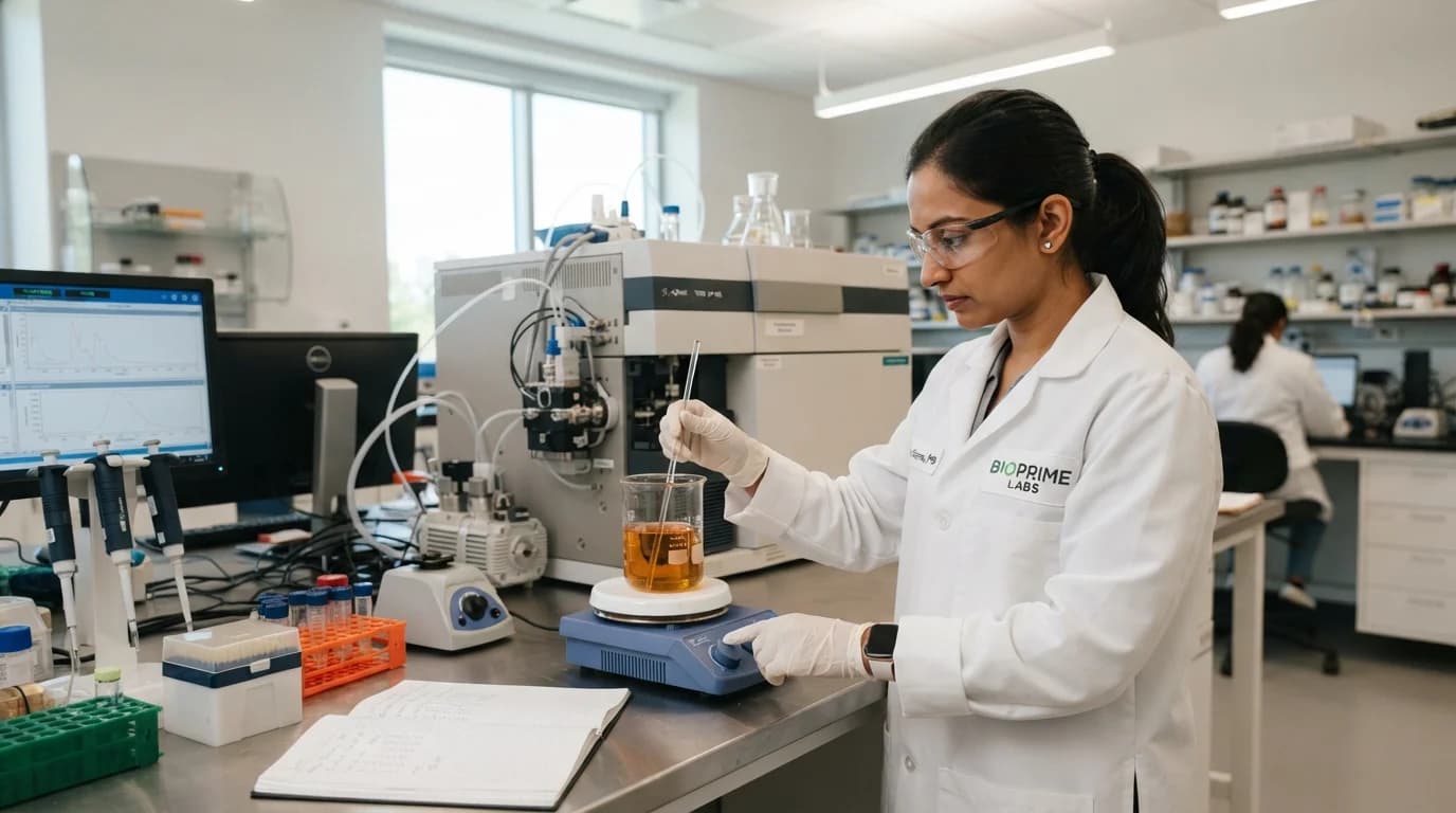 Formulation scientist developing Prop 65 compliant probiotic gummies by analyzing heavy metal reduction strategies