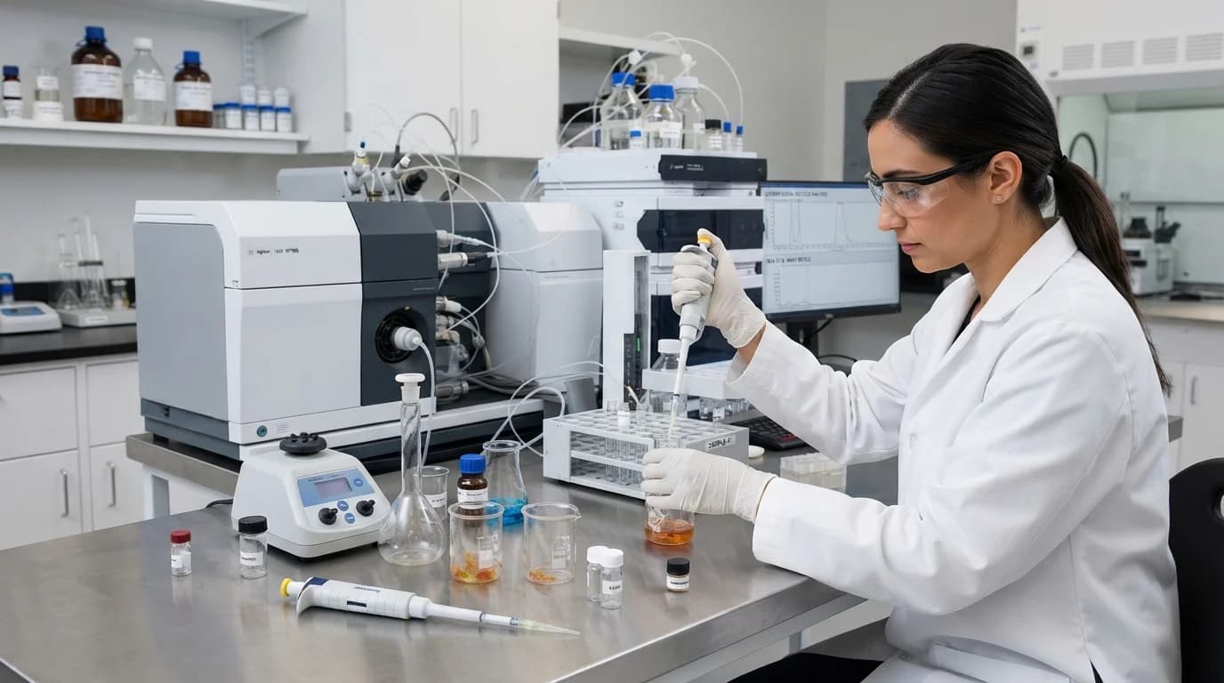 Analytical chemist performing heavy metals and pesticide testing for US market gummies