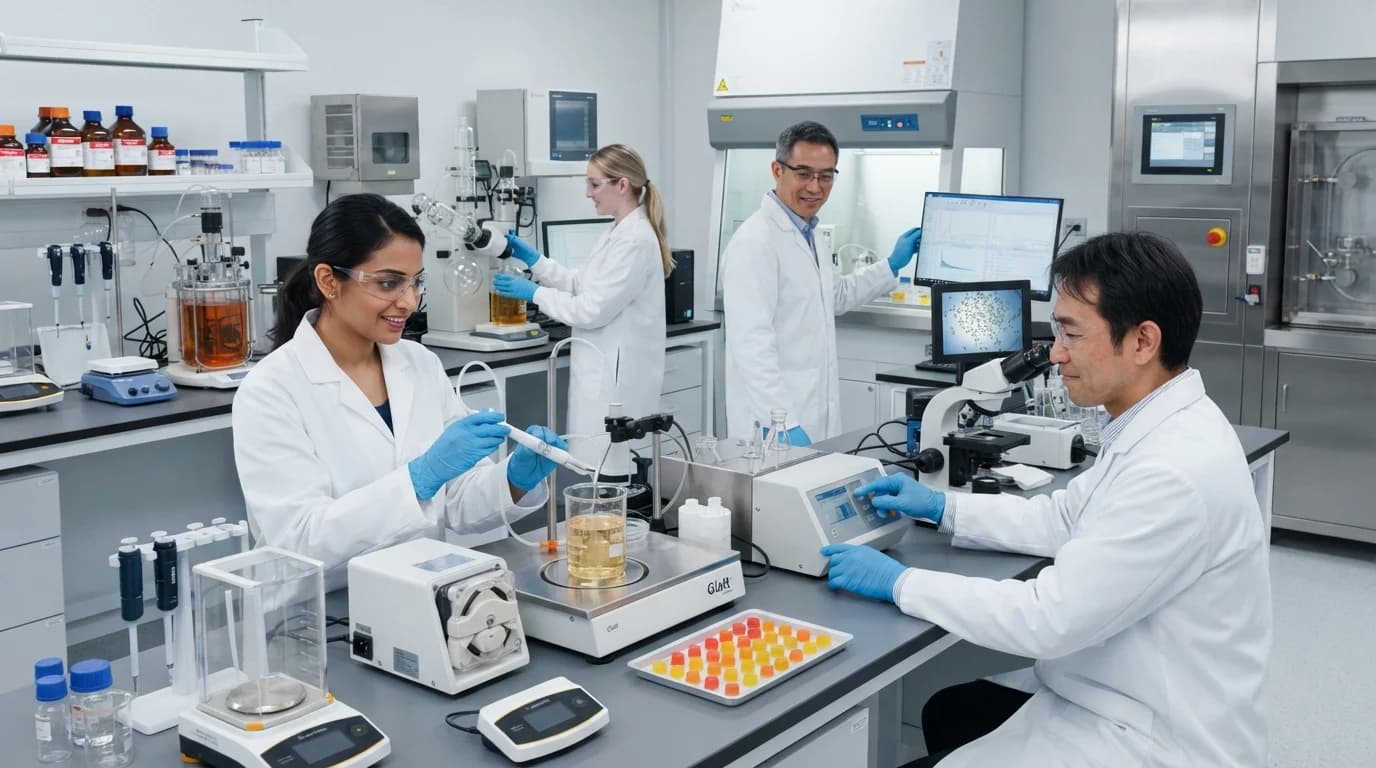 Formulation scientists optimizing strain stability and encapsulation for probiotic gummies FDA compliance