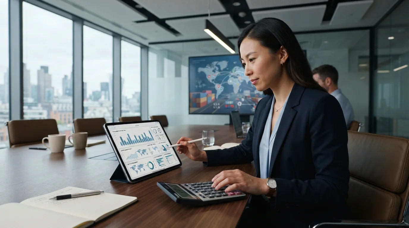 Financial analyst calculating Total Landed Cost for Indian gummy manufacturing export to Australia and Canada