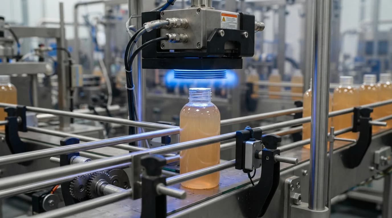 High speed induction sealing machine applying foil seals to gummy bottles for shelf life preservation