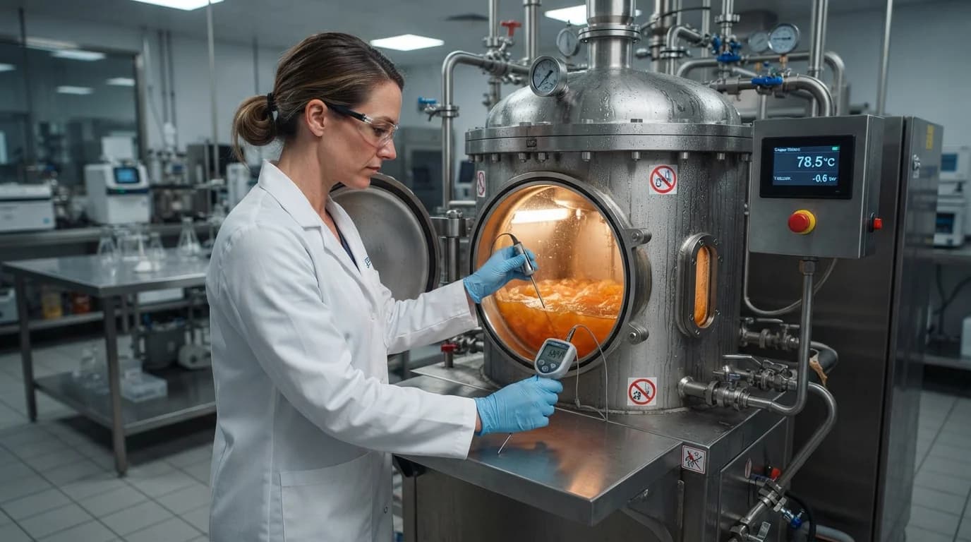Formulator analyzing Vitamin C thermal degradation curves to optimize gummy manufacturing process