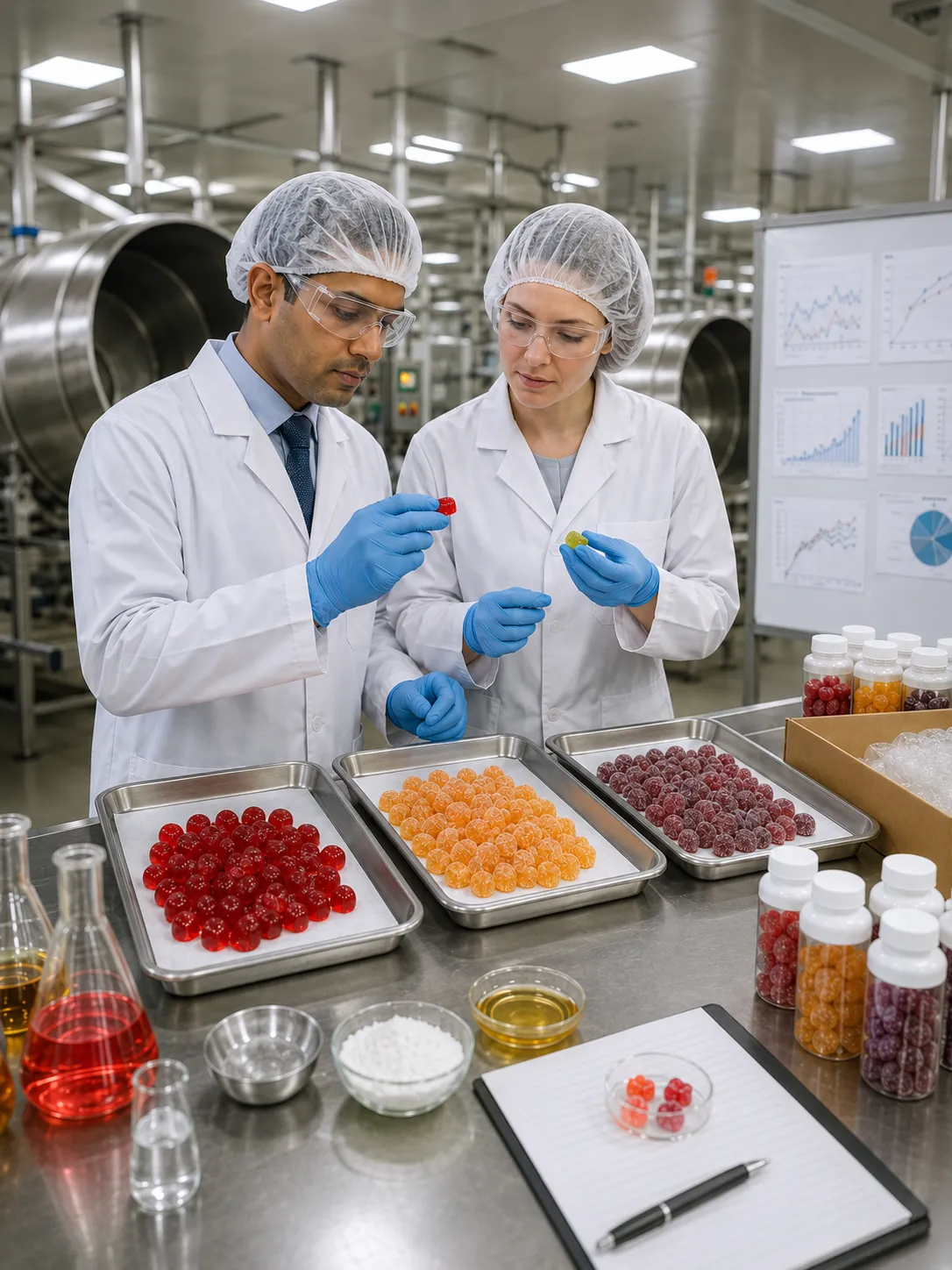 Professional illustration for Gummy Coating Technologies: Carnauba Wax, Sugar Sanding, and Sour Dusting - Probiota Innovations